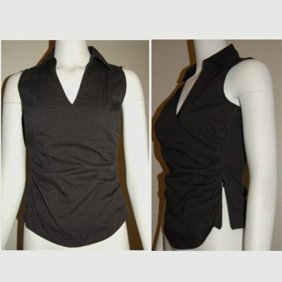 Express Women Size S, Sleeveless Collared Surplice Dress Shirt, Striped - Picture 11 of 13